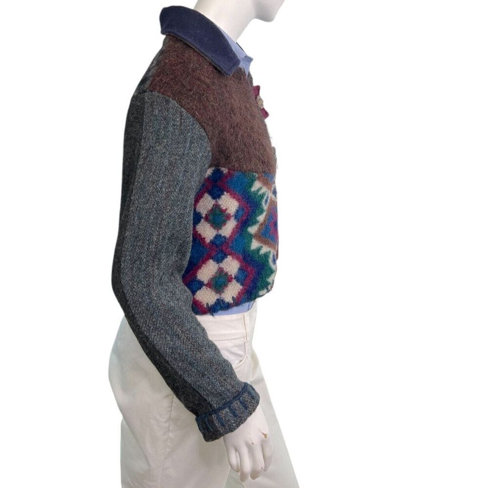 Baabaazuzu Patchwork Wool Upcycled Sweater Jacket Hand Blanket Stitched $218 SM - Picture 7 of 9